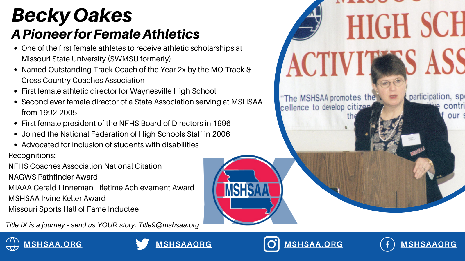 Becky Oakes, Former MSHSAA Executive