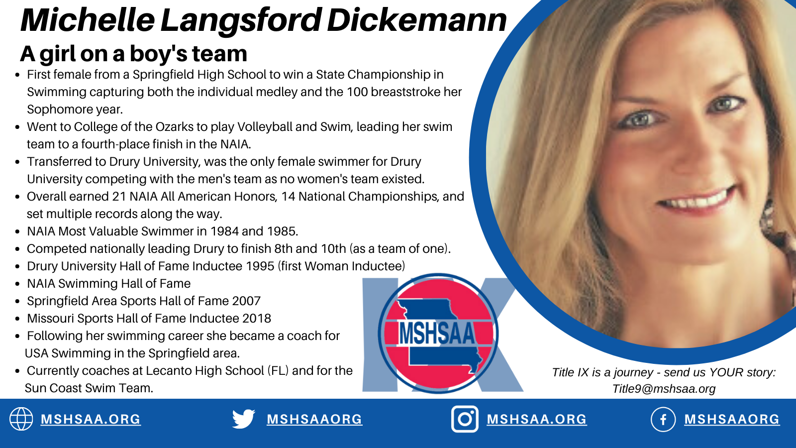 Michelle Langsford Dickemann, Accomplished Swimmer