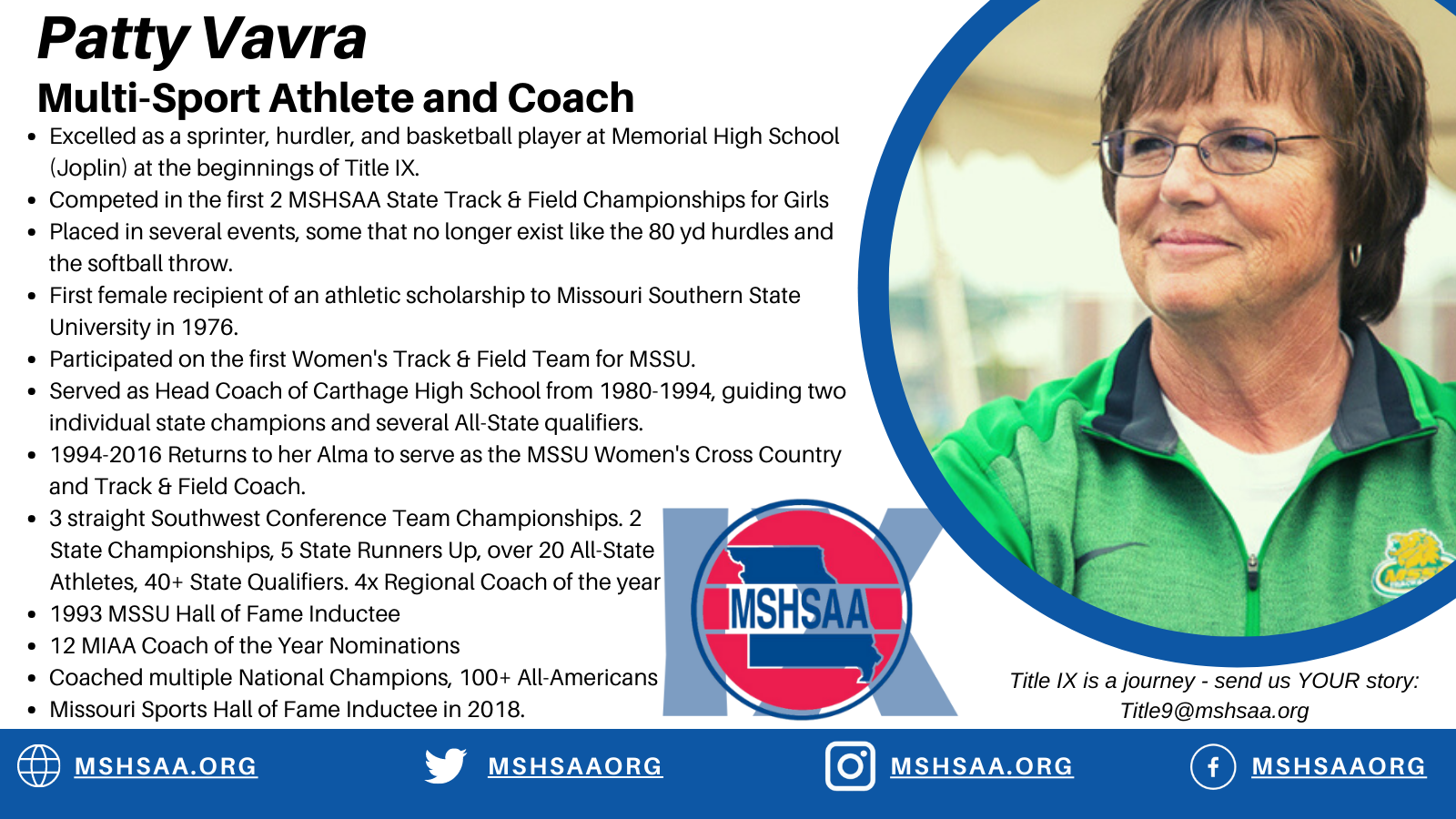 Patty Vavra, Cross Country/Track and Field Athlete and Coach